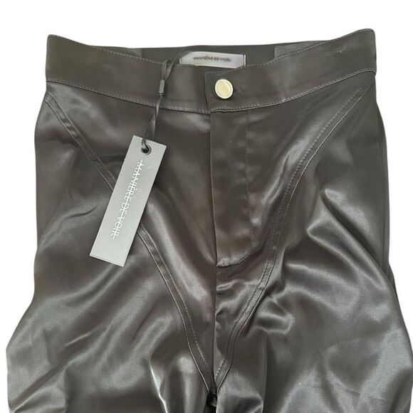 Maniere De Voir Tacked Satin Flared Trouser High Waist Pants, Brown 0 - Picture 8 of 9